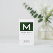 Monogramme vert vert blanc moderne Carte de visite (Debout devant)