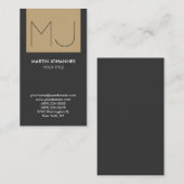 Monogramme Vertical Elegant Gris Carte de visite B (Devant / Derrière)