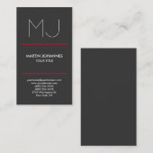 Monogramme Vertical Elegant Gris Carte de visite r (Devant / Derrière)