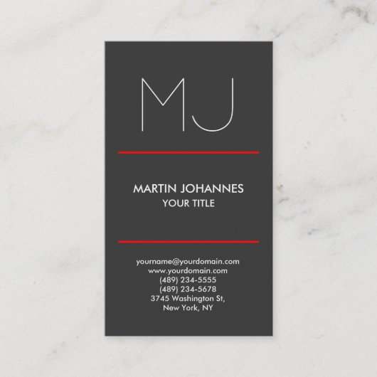 Monogramme Vertical Elegant Gris Carte de visite r (Devant)