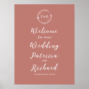 Monogramme Vieux Mariage Rose Affiche de bienvenue