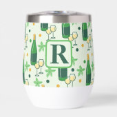 Monogramme Vin Chardonnay Bouteilles Verres Floral (Avant)