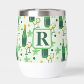 Monogramme Vin Chardonnay Bouteilles Verres Floral (Arrière)