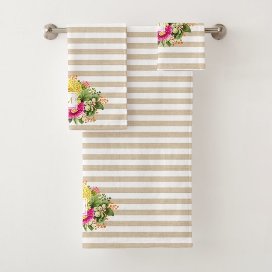 Monogramme Vintage Asters Hot rose Beige Serviette (En situation)