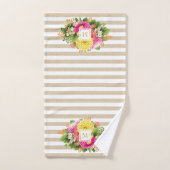 Monogramme Vintage Asters Hot rose Beige Serviette (Serviette à main)