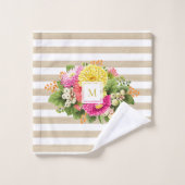 Monogramme Vintage Asters Hot rose Beige Serviette (Gant de toilette)