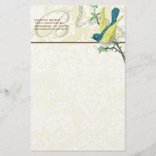 Monogramme Vintage Bird Branche musicale Papeterie