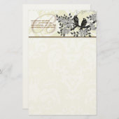 Monogramme Vintage Birds Flower Branch Papeterie (Devant / Derrière)