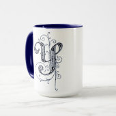 Monogramme Vintage bleu Fancy 'Y' - Mug (Devant gauche)