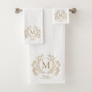 Monogramme Vintage classique de crête florale d'or