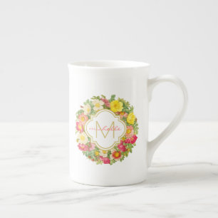 Monogramme Vintage couronne florale Chine Mug