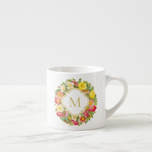 Monogramme Vintage couronne florale Espresso Mug (Droite)