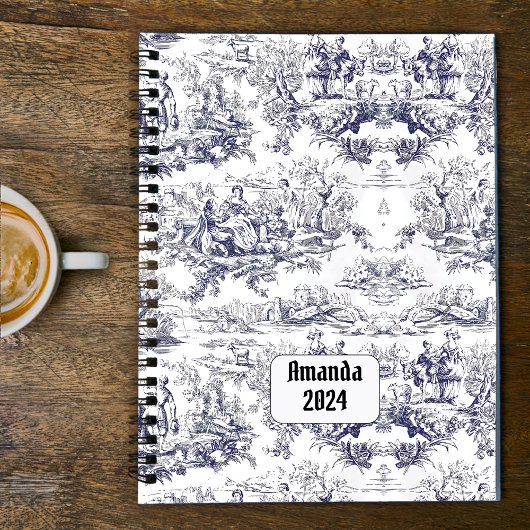 monogramme vintage floral noir toile de jouy