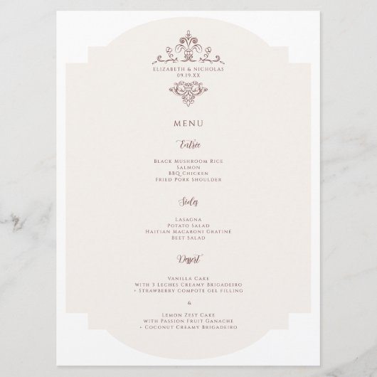 Monogramme vintage | Menu Mariage (Devant)