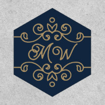 Monogramme vintage or et bleu marine Élégant