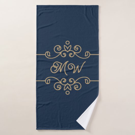 Monogramme vintage or et bleu marine Élégant (Serviette de bain)
