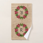 Monogramme vintage Poinsettia Holly Berry Wreath (Serviette à main)