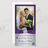 Monogramme violet, argent Mariage Carte photo (Devant / Derrière)
