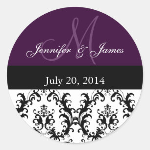 Monogramme violet Damask pour Stickers Mariage