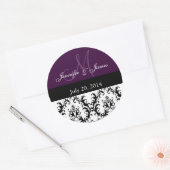 Monogramme violet Damask pour Stickers Mariage (Enveloppe)