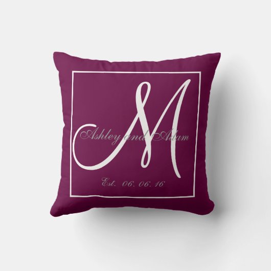 Monogramme violet de vin Mariage Keepsaké Coussin (Verso)