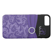 Monogramme violet et noir Damas iPhone 7 Coque (Dos (Horizontal))