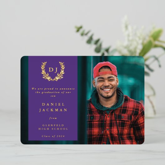 Monogramme violet + Faire-part de graduation Laure (Debout devant)