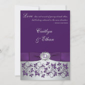 Monogramme violet, Faire-part de mariage floral ar (Devant)