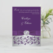 Monogramme violet, Faire-part de mariage floral ar (Debout devant)