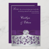 Monogramme violet, Faire-part de mariage floral ar (Devant / Derrière)