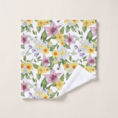 Monogramme violet jaune blanc vert floral chic (Gant de toilette)
