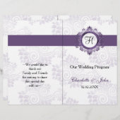 monogramme violet plié programme de mariage (Devant / Derrière)