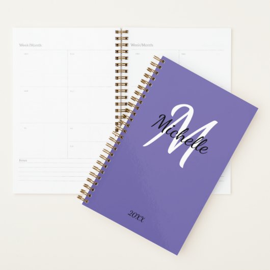 Monogramme violet tendance + Nom initial (Devant avec enveloppe)