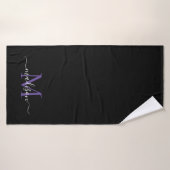 Monogramme violet violet noir moderne Nom du scrip (Serviette de bain)