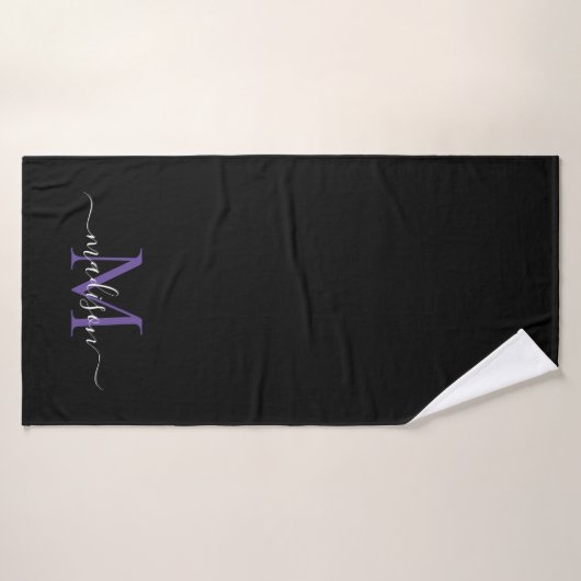 Monogramme violet violet noir moderne Nom du scrip (Serviette de bain)