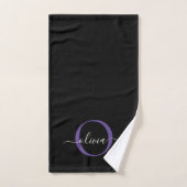 Monogramme violet violet noir moderne Nom du scrip (Serviette à main)
