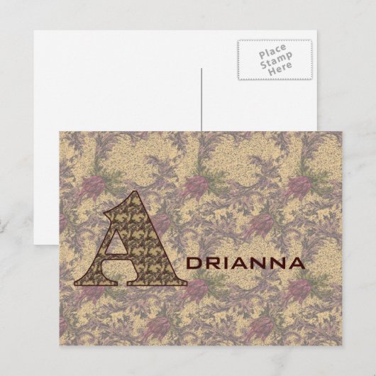 Monogramme Votre Nom Initial Une Carte Postale Flo (Devant / Derrière)