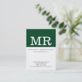 Monogramme White Forest Green Chic Carte de visite (Debout devant)