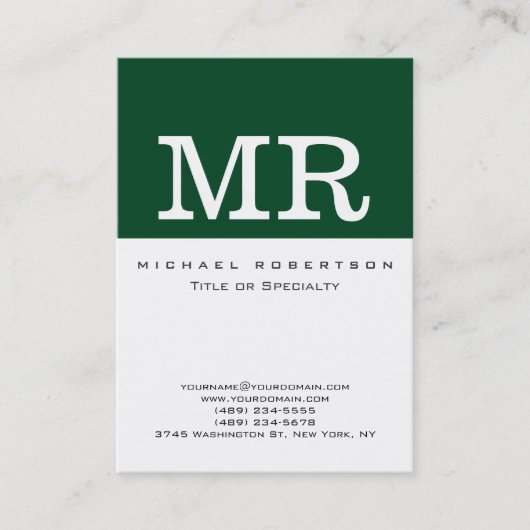 Monogramme White Forest Green Chic Carte de visite (Devant)