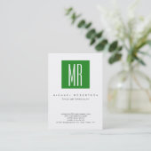 Monogramme White Forest Green Clean Carte de visit (Debout devant)