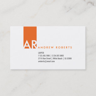 Monogramme White Orange Clean Carte de visite