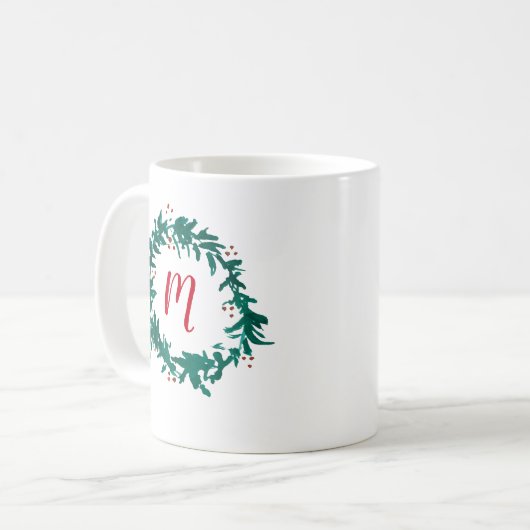 Monogramme Wreath Peinture Berries Coffee Mug (Devant gauche)