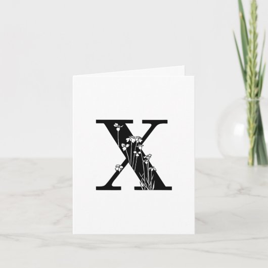 Monogramme X floral sur carte de note blanche (Devant)
