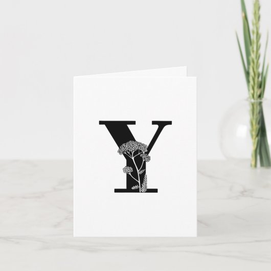 Monogramme Y floral sur carte de note blanche (Devant)