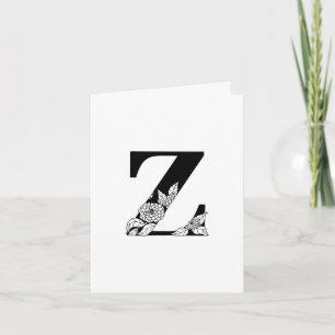 Monogramme Z floral sur carte de note blanche