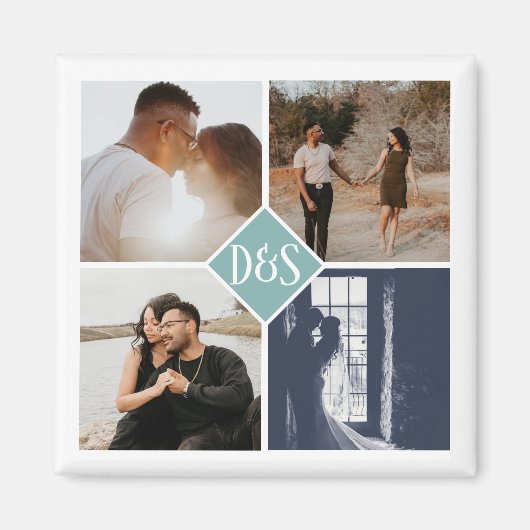 Monogrammed 4 Foto Aangepaste Collage Persoonlijk Magneet (Voorkant)