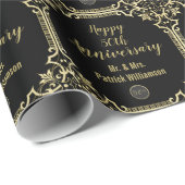 Monogrammed 50th Wedding Jubileum Art Deco Cadeaupapier (Rol Hoek)