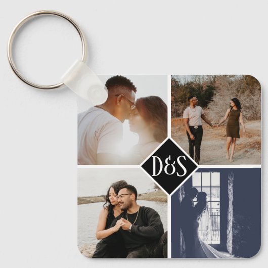 Monogrammed 5 Aangepaste Collage van de Foto Geper Sleutelhanger (Voorkant)