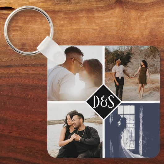 Monogrammed 5 Aangepaste Collage van de Foto Geper Sleutelhanger (Voorkant)