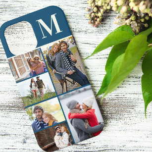 Monogrammed 6 Foto Collage Blue iPhone 12 Pro Max Hoesje
